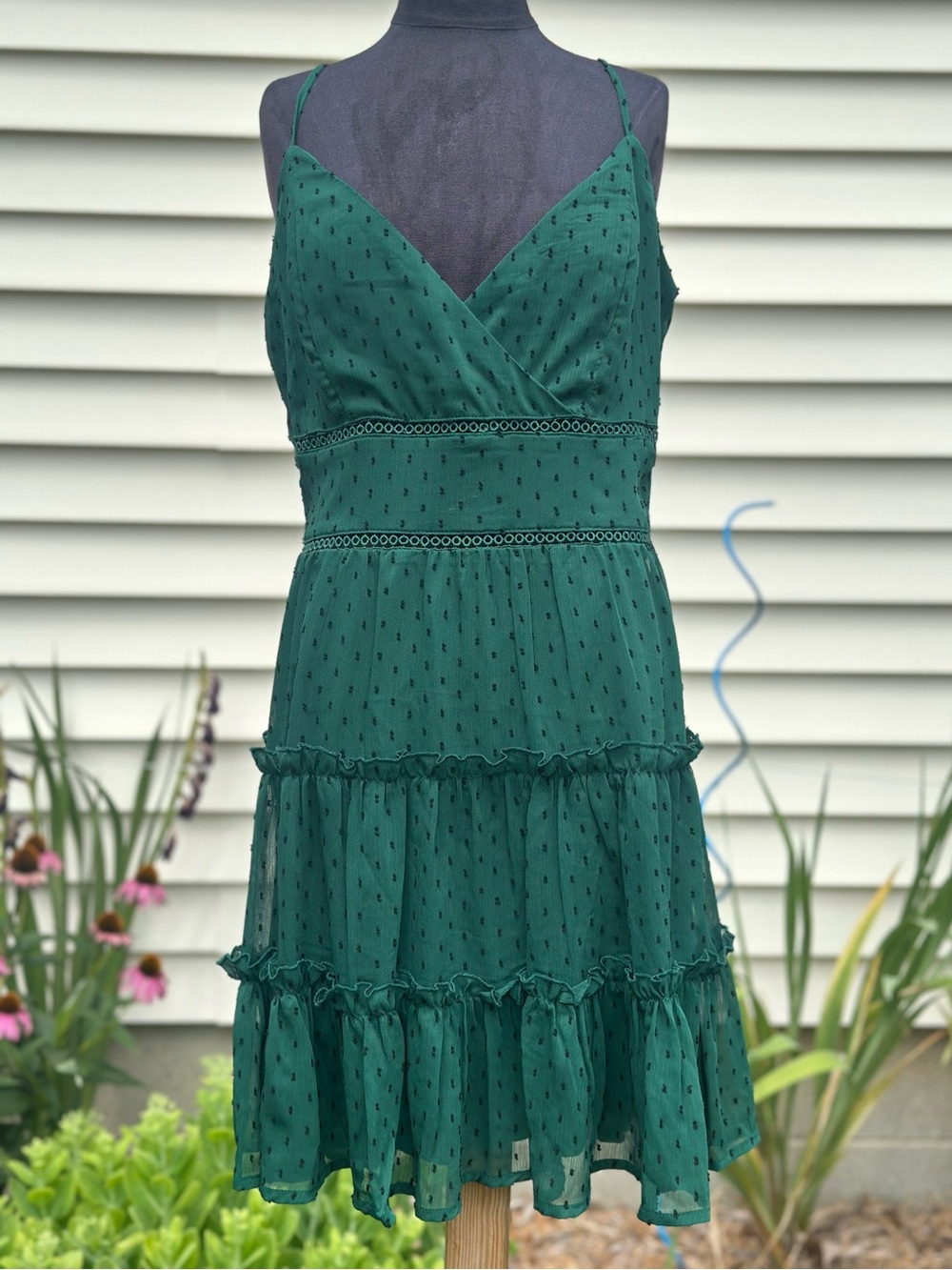 Altar'd State Emerald Green Swiss Dot Ruffle Mini Dress